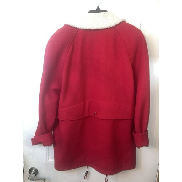 Vintage Talbots Wool Red Parka Coat Jacket Size 8 Sherpa Collar Made In USA Long - Picture 6 of 7